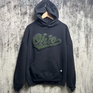 Vintage 90s Russell Ohio University Hoodie XL College Varsity Bobcat Embroidered